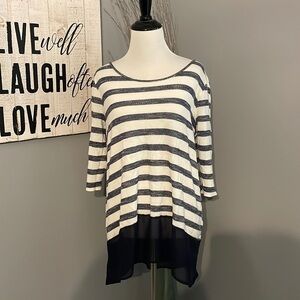 Navy and white scoop back 3/4 sleeve sweater